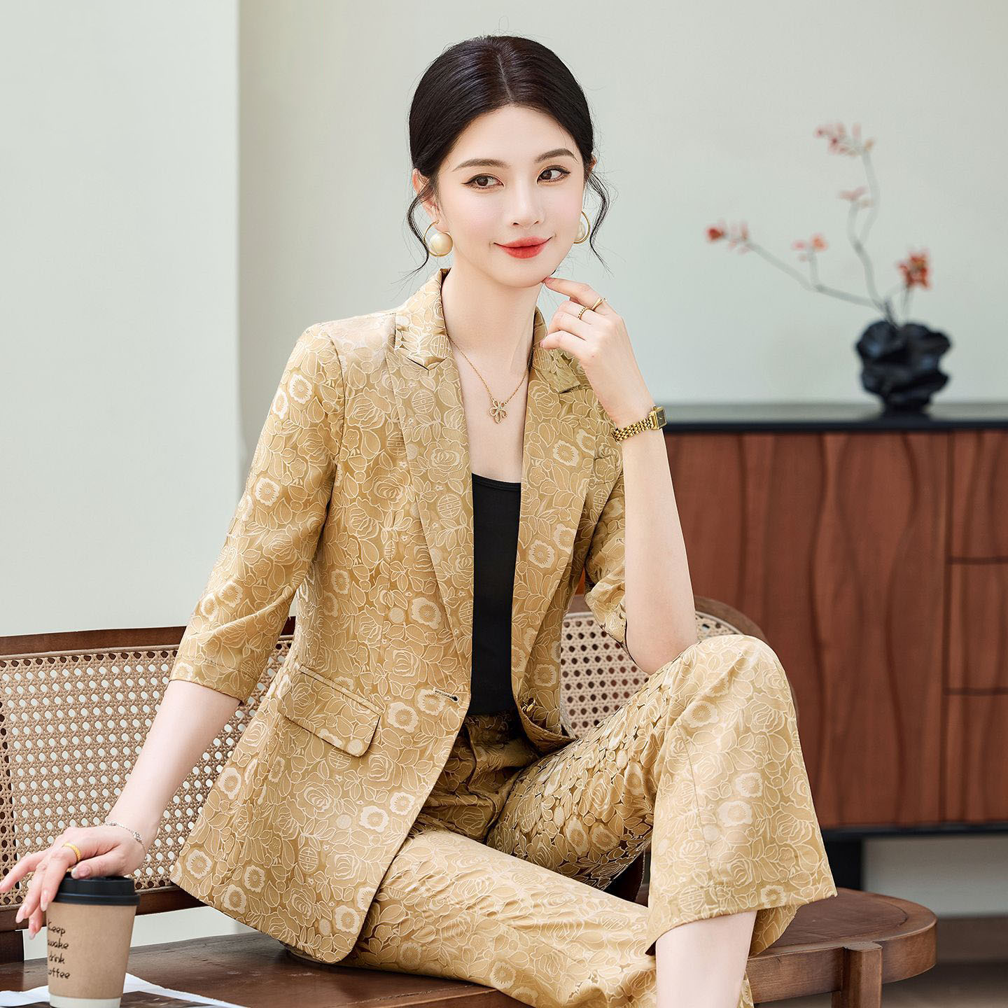 Women'S Elegant Formal Wear - Traje Profesional de Media Manga Color