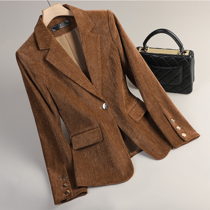 Women Formal Wear Blazers - Blazer de terciopelo amarillo dorado para