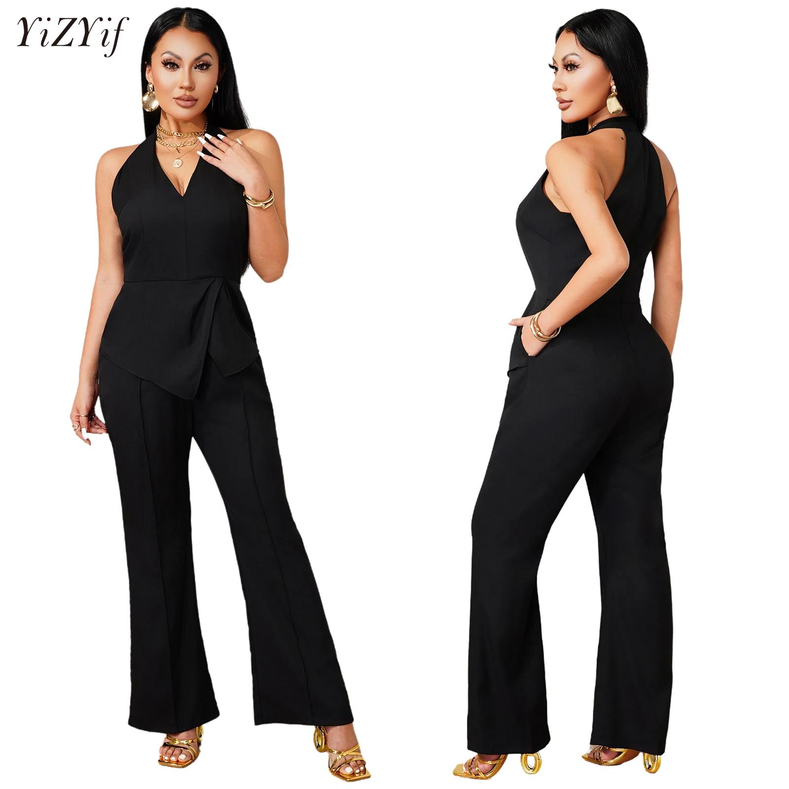Women'S Elegant Formal Wear - Mono sin mangas con cuello en