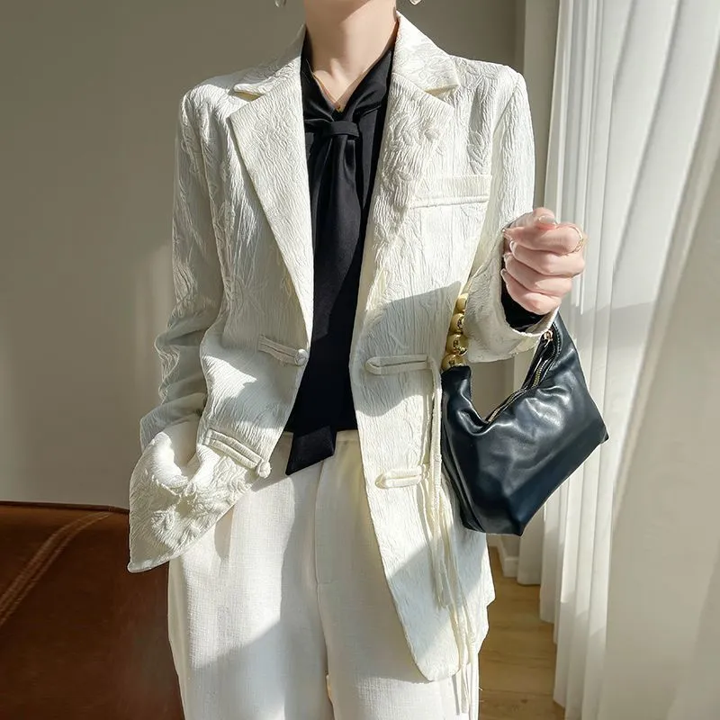 Women Formal Wear Blazers - Blazer texturizado blanco para mujer, con