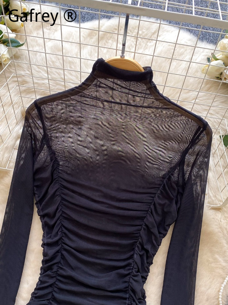 Body de malla gris sexy frunci - Turtleneck Bodysuit Office reseña y precio