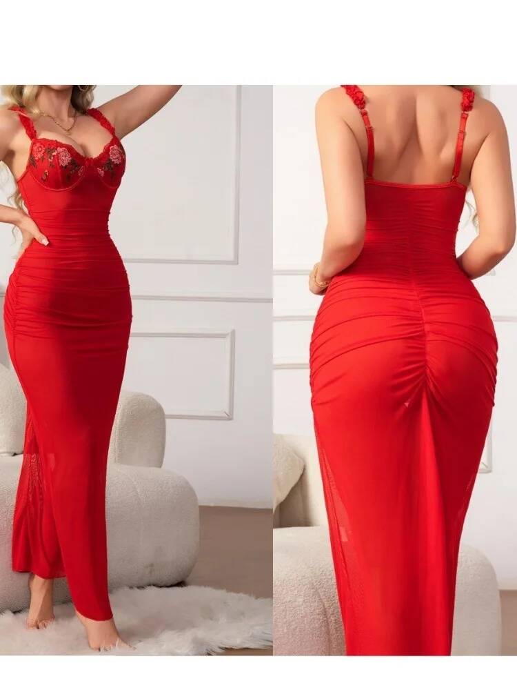 Vestido rojo fruncido con corr - Women Formal Wear H&M reseña y precio