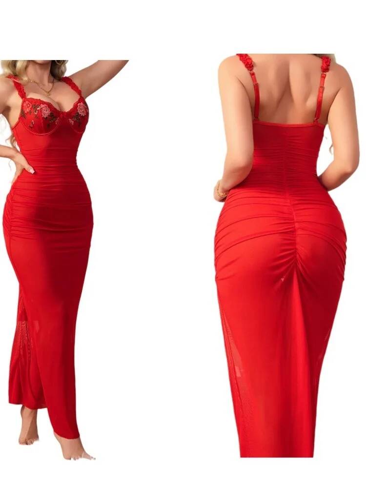 Vestido rojo fruncido con corr - Women Formal Wear H&M reseña y precio