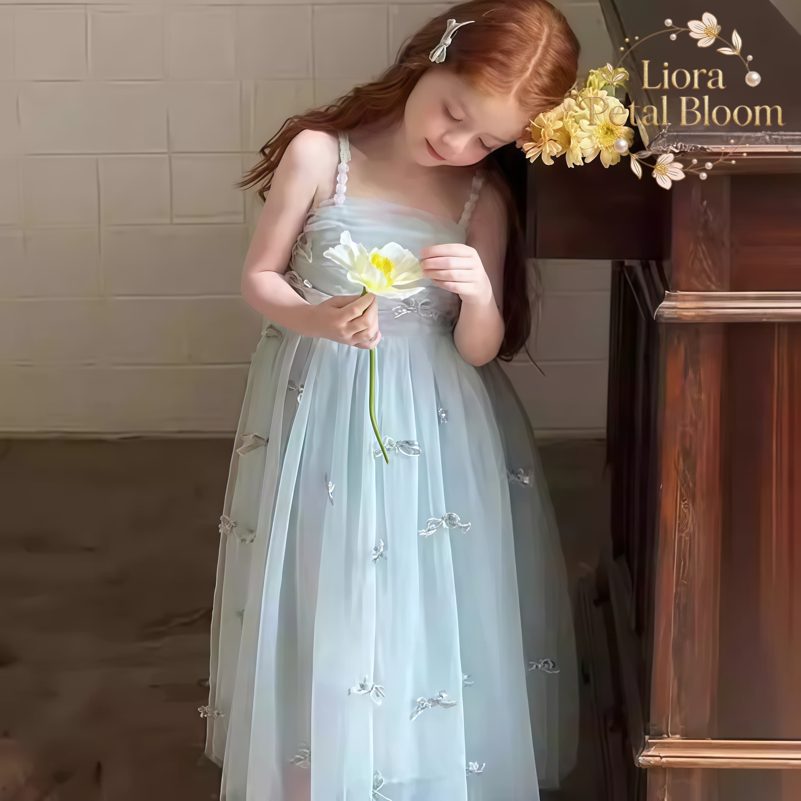 Vestido azul con lazo para niñ - Formal Attire Woman reseña y precio